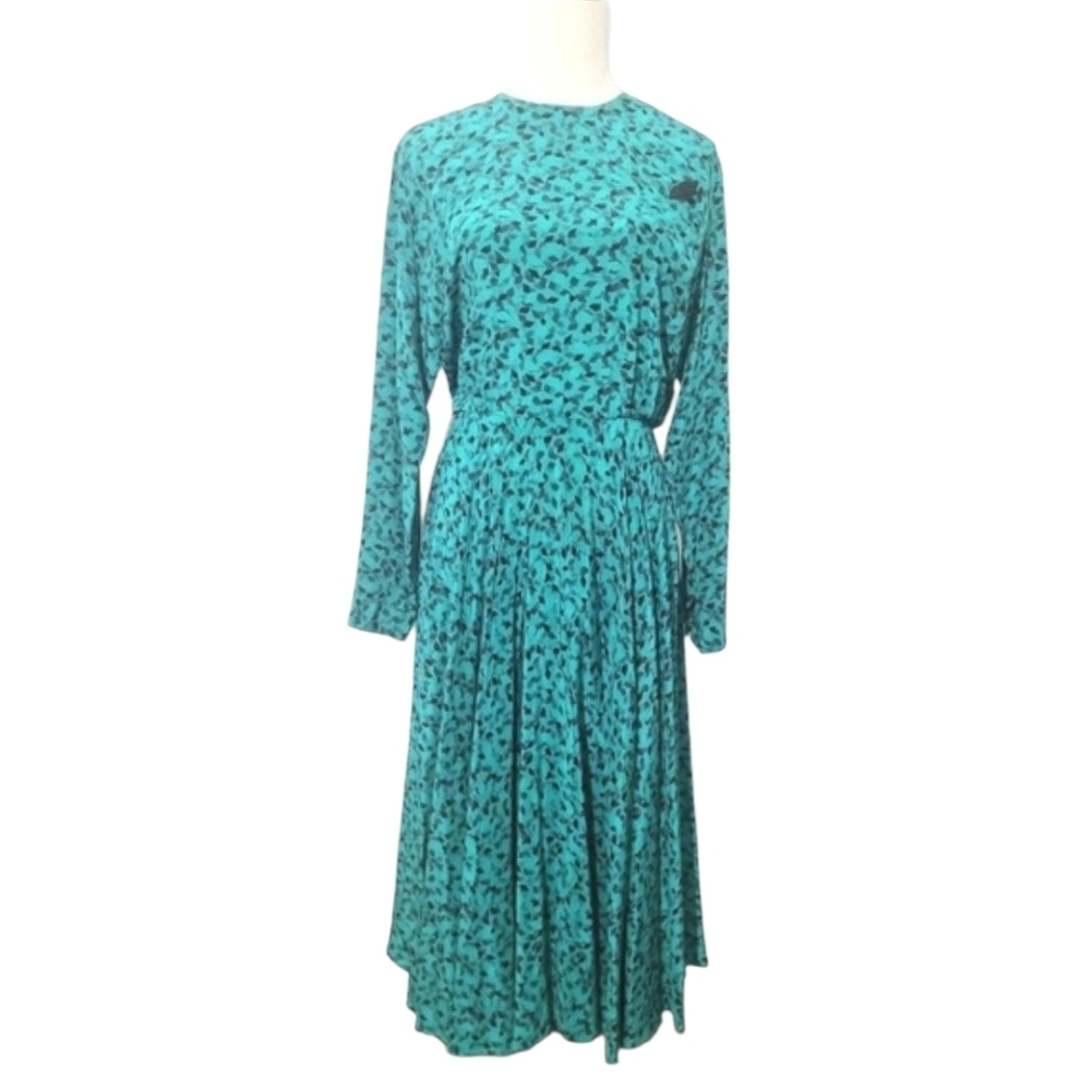 VINTAGE Maggy London by Jeannene Booher 100% Silk Long Abstract Print Dress 80's - Picture 2 of 15